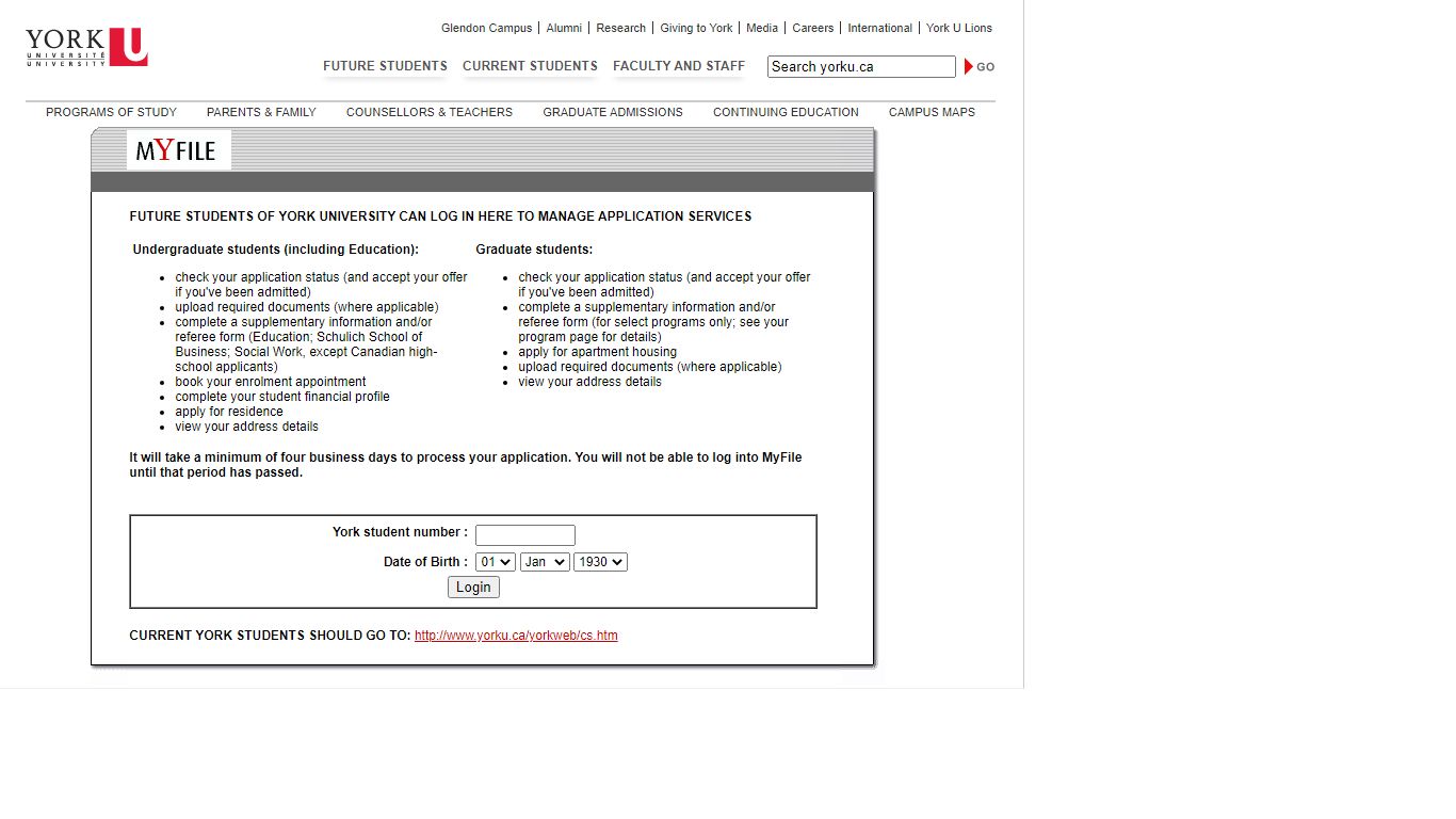 MyFile - Login - York University
